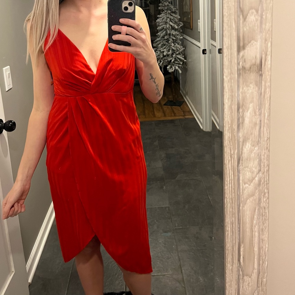 Lulus Panache Red Backless Midi Dress deep V - Picture 6 of 7
